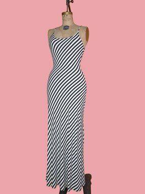 1990s-Y2K FOREVER 21. F21. Black and White. STRIPED Long SLINKY. Maxi Dress. S